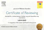 Lizhi was invited as a reviewer of Journal of Affective Disorders